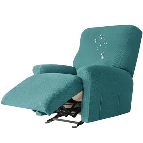 4ピース 防水リクライニングソファカバー ストレッチリクライニングスリップカバー 傷防止アームチェアカバー 伸縮性のある底部 猫犬用 ターコイズブルー 1人掛け
