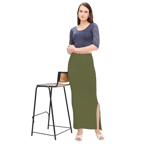 Image of DESI GIRL Cotton Lycra Stretchable Saree Shapewear Petticoat with Drawstring for Women | Fishcut Saree Petticoat with Side Slit for Easy Movement | Saree Shaper | Long inskirt