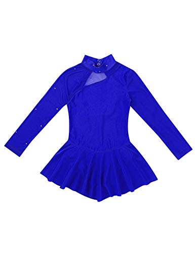 Hularka Kids Girls Figure Ice Skating Dress Long Sleeve Mock Neck Ballet Tutu Dress Dancewear Ballerina Costume Royal Blue 10 #TOP2
