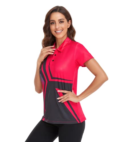 Women's Black Golf Polo Shitrs V Neck Cool Dri Short Sleeve T Shirts Print Hiking Tennis Outdoor Sports Tops #TOP1