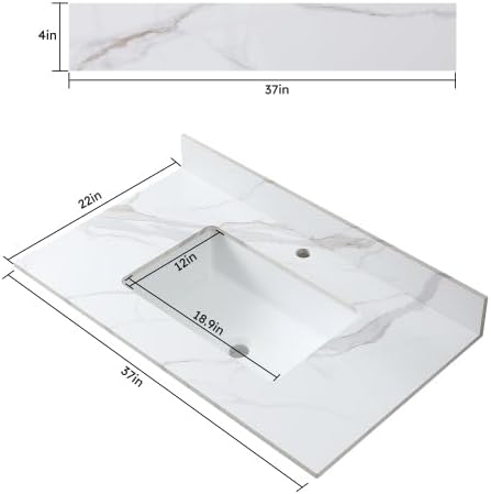 37inch bathroom vanity top stone carrara gold tops with rectangle undermount ceramic sink and single faucet hole