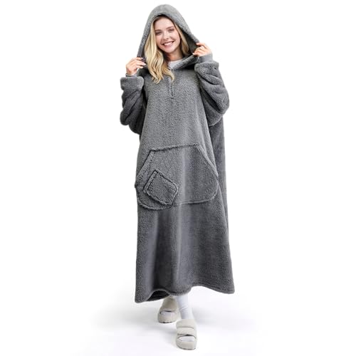 Giggling Getup tragbare Decken-Hoodie für Erwachsene, Übergröße Sherpa Sweatshirt Decke mit riesiger Tasche und Ärmeln, warme Kapuzen-Decke Geschenk für Damen Herren Geburtstag Weihnachten Rosa