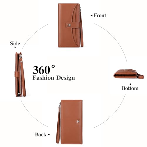 Image of Womens Wallet Bifold Long Card Holder Vegan Leather with Zipper Pocket