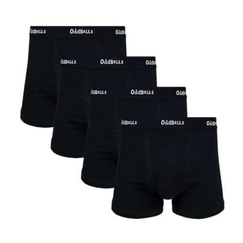 OddBalls | Mens Boxers Multipack | 4 Pack | Classic Fit | Mens Underwear | Hipster Boxer Shorts | Cotton Boxers | Elastic Waistband | Classic Black Bundle | Small