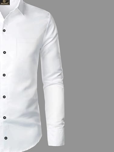 Image of BABIRUSA Men's Cotton Blend Shirt with Solid Bottom Down Long Sleeve Spread Collared Neck Regular Fit and Standard Length | Shirt for Man