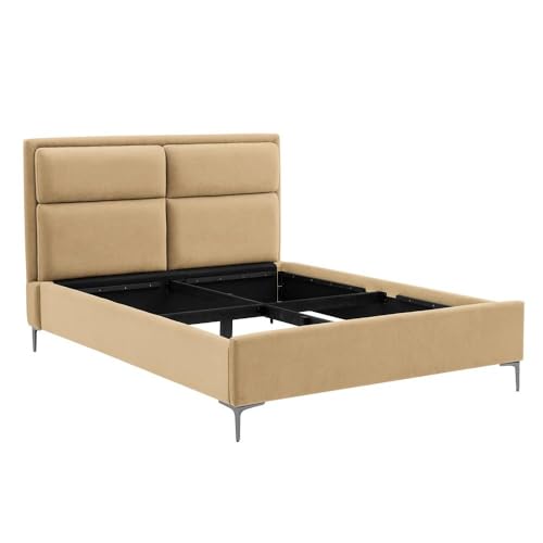 Image of Wakefit Bed | Queen (78 X 60) Solid Wood Bed, Upholstered, Without Storage, 3 Year Warranty - Zewail - Napoli Beige