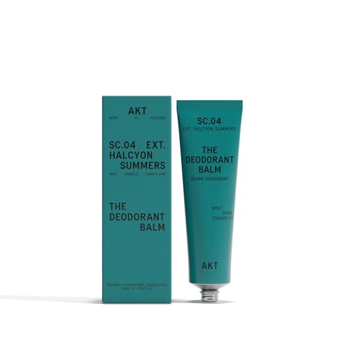 AKT THE DEODORANT BALM. Award winning multi-use natural deodorant. Plastic Free. Gender Free. Aluminium Free. 100% effective 1 tube lasts up to 3 months. SC.04 HALCYON SUMMERS. 50ml
