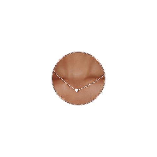 Airmb Silver Necklace for Women Tiny Heart Pendant Sterling Silver Dainty Cute Love Necklaces Simple Heart Choker Chain Minimalist Trendy Jewelry for Women