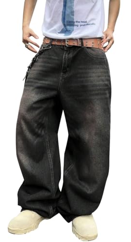 Image of HUNGSON Mens Baggy Jeans for Men Women Wide Leg Denim Pants Casual Loose Fit Long Trousers Streetwear Hip Hop Jeans