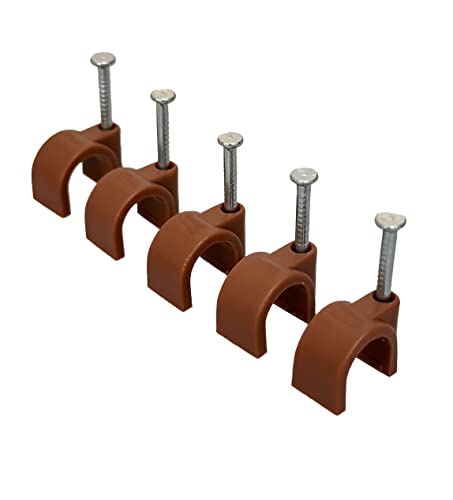 Runde braune Kabelklemmen, 5 mm mit Befestigungsnägeln – Packung mit 50 Stück