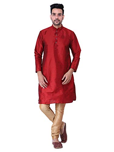 Image of HUZUR Men's Silk Solid Straight Long Kurta Pyjama Set| Ethnic Wear