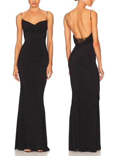 Capuffy Women Drape Neck Formal Maxi Dresses Lace...