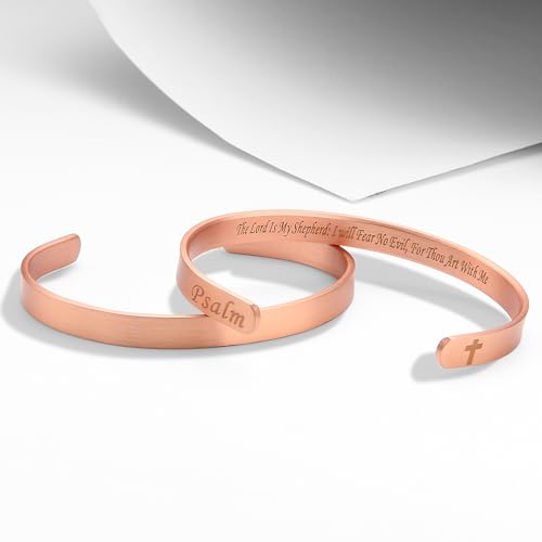 MagEnergy Cross Copper Bracelet for Men Women Engraved Quote Religious Cuff Bracelet Solid Copper Faith Christian Bible Verse Quotes3