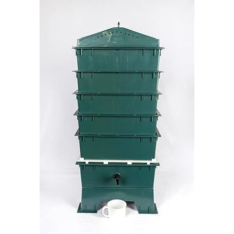 VermiHut 5-Tray Worm Compost Bin, Dark Green with Free Worm-Saver Tray Cover