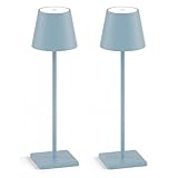 Aoceley 2-Pack Rechargeable LED Table Lamp, Waterproof & Cordless Stepless Dimmable Modern Lamp for Bedroom, Restaurant, & Outdoor Use (Blue)