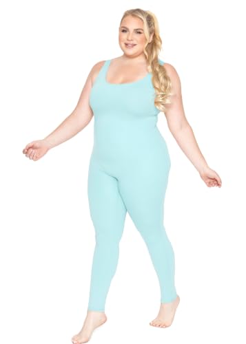 Image of STRETCH IS COMFORT Womens Plus Size Tank Unitard Athletic Rompers For Women | 95% cotton 5% spandex, round neckline, sleeveless straps, U-back, seamless front, one piece outfits for women, workout romper