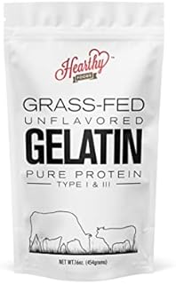 Hearthy Foods Beef Gelatin Powder Unflavored Gelatin Powder for Women and Men | Keto and Paleo Friendly Strengthens Immunity, Supports Bone Health | Pure Protein Type 1 & 3, Grass-Fed Hydrolyzed Halal Certified, Non-GMO, Kosher Gelatin | 16 oz. 454g