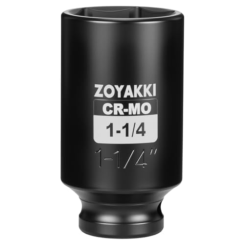 ZOYAKKI 6-Point 1/2-Inch Drive Deep Impact Socket- 1-1/4 (SAE) CR-MO 1/2-inch Drive 6 Point Axle Nut Socket for Easy Removal of Axle Shaft Nuts (1-1/4)