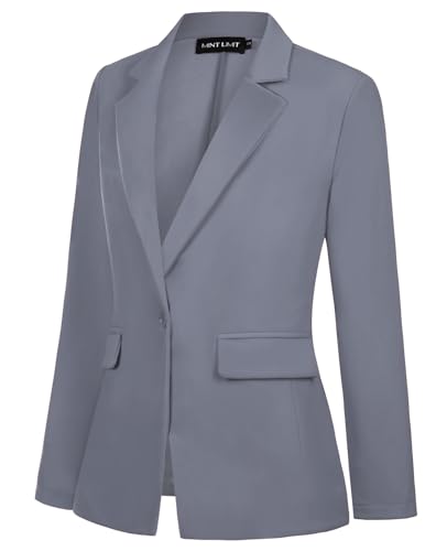 MINTLIMIT Women Suit Jacket Button Front Notched Lapel Blazers Suits Cardigan Formal Work Office, Grey, L2