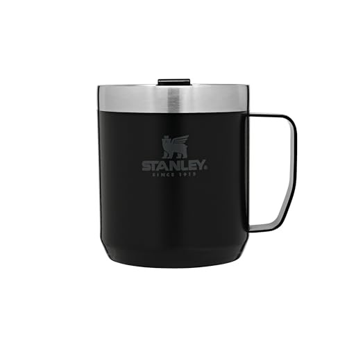 STANLEY Classic Legendary Camp Mug Termo Café 0.35L - 1.5 Horas Caliente - 3 Horas Frío - Vaso Cafe para Llevar - Apta Para Lavavajillas - Vaso Termico de Acero Inoxidable - Matte Black
