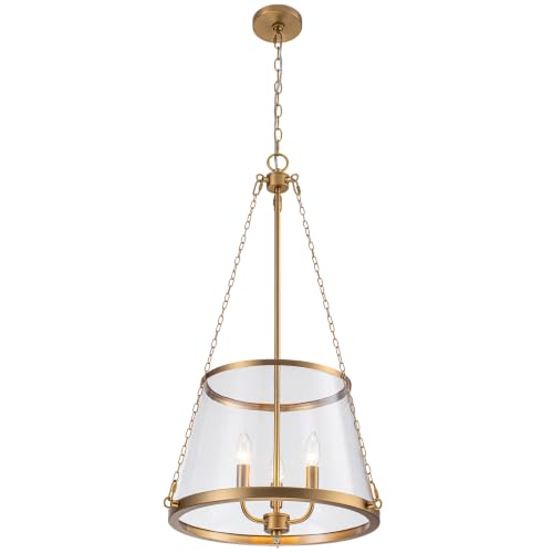 3‑Light Brass Chandelier Kitchen Island Pendant Light with Tapered Glass