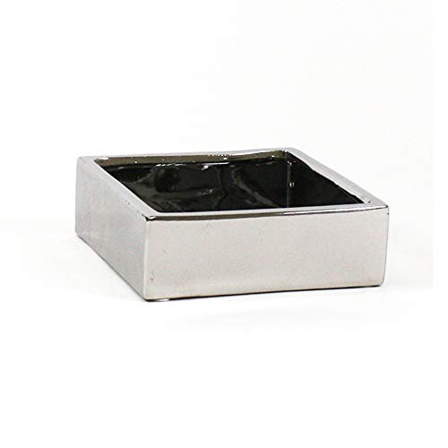 Wgv Block Ceramic Vase, Width 8", Height 3", Elegant Morden Short Square Floral Planter Terrarium Container Table Dresser For Event Accent Home Office Decor Silver 1 Piece #TOP23