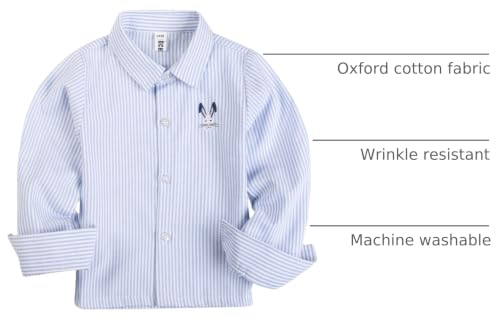 Image of OCHENTA Boys' Long Sleeve Button Down Cute Rabbit Casual Dress Easter Shirt | Oxford Cotton, Embroidered Bunny, Shirts for Boys School & Easter, Church, Wedding, Family Photos, Holiday Outfit