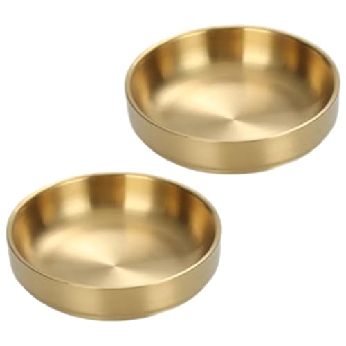 Ciotole per cani in acciaio inossidabile color oro da 2 confezioni da 5, 7 pollici - Ciotole per acqua per alimenti per animali domestici, lisce, lucide, resistenti all'abrasione, facili da pulire, pe