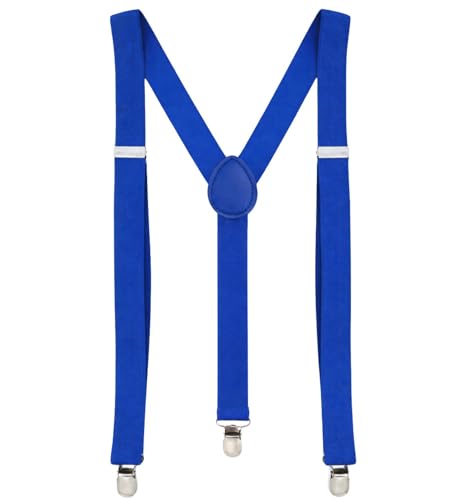 MDSTYLE Suspenders for Men Women Boys - Adjustable Y-Back with 3 Heavy Duty Clips for Wedding Formal Tuxedo Casual and Costume (Royal Blue)