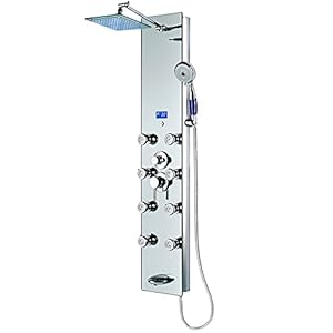Blue Ocean 52″ Aluminum SPA392M Shower Panel Tower System with Rainfall Shower Head and 8 Adjustable Massage Jets