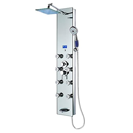 Blue Ocean 52" Aluminum SPA392M Shower Panel Tower System with Rainfall Shower Head and 8 Adjustable Massage Jets