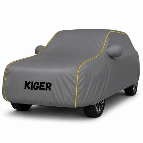 Image of Premium Waterproof Car Cover for Kiger | Soft Cotton Lining Heavy Duty Triple Stitched Heat Resistant Outdoor Cover Comes with Mirror and Antenna Pocket Full Bottom Elastic (Zig Zag Grey)