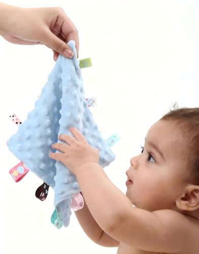 Image of CREVENT Soft Baby Lovey Security Blanket, Small Plush Comfort Blanket for Baby Girls, Sensory Soothing Toy, Newborn, 10 inch x 10 inch 2pcs