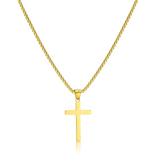 AFSTALR Collier Croix Homme Or Chaine Pendentif Croix Acier Inoxydable Bijoux Chretienne pour Homme et Femme