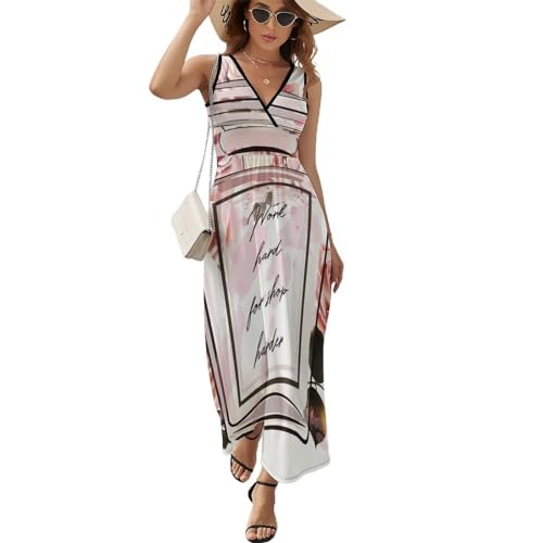 Robe maxi col V imprimé rose de qualité supérieure pour femmes