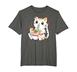 Lindo Kawaii Gato Ramen Fideos Anime Divertido Estética Japonesa Camiseta