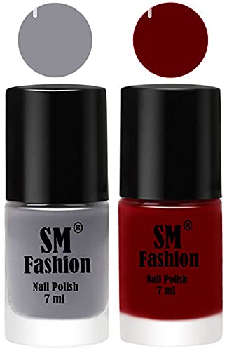 Image of Long Lasting Nail Polish | Nail Paint Combo 7 ml Each) - Set of 2 Gray-Dark Red