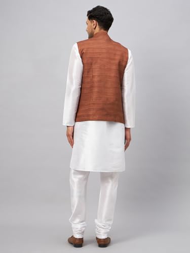 Image of VASTRAMAY Men's Matka Silk Nehru Jacket Kurta Pyjama Set - Textured Silk Blend Ethnic Wear for Eid, Weddings & Festive Occasions