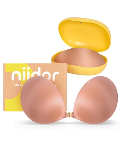 Image of Niidor Women's Silicone Adhesive Bra, Invisible Sticky Bra, Strapless Backless Reusable Bra for Wedding Dress