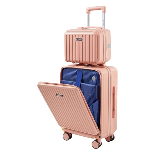 WYDEAZ Maleta de Cabina 55x38x23 cm + Neceser, Set Rígido ABS+PC Ligero con 4 Ruedas 360°, Apertura Frontal, Puerto USB, Cierre de Combinación, Equipaje de Mano (Rosa, Set de 2)
