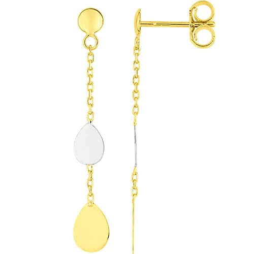 Boucles d'oreilles pendantes or 750 de prestige bicolore 18 carats pour femme