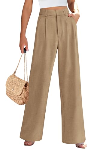 PRETTYGARDEN Women's Summer Elastic High Waisted Work Pants Straight Leg Dressy Business Casual Trousers Slacks Pockets