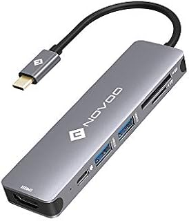 USB C Hub HDMI, USB C Dongle MacBook Pro Adapters with 100W PD, NOVOO 6 in 1 USB C Adapter 4K USB-C to HDMI, 2 USB 3.0 Ports and SD/TF Cards Reader for iPad Pro/MacBook Pro Air/Type C Devices