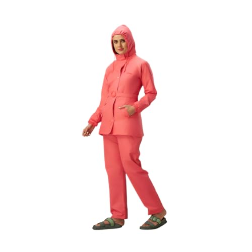 Image of ZEEL Rain Coat for Women Waterproof with Adjustable Hood, Rainwear Suit with Polyester Jacket and Pants for Ladies with Belt, AZ12