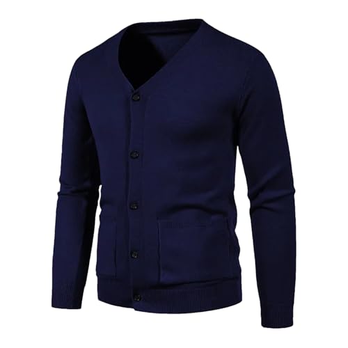 Men V Neck Button Cardigan Sweater Knitwear Long Sleeve Casual Fit Pocket Lightweight Pullover