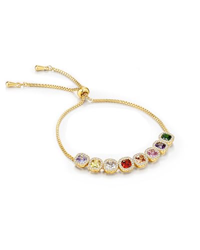 Gold Colorful CZ Gemstone Floral Statement FULLY ADJUSTABLE Dangle Charms Tennis Bracelet for Women by SNGIA, Stackable Handmade Trendy Multicolor Flower Crystal Jewelry Gifts, Beachy Summer Beaded Healing Protection Vacation Fashion Bracelet Accessories, Vintage Link Bohemian Nickle Free Station Bangle.