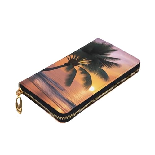 Sunset Palm Tree_ Picture Leather Long Clutch Wallet for Fashionable Girls and Women - Durable, Stylish, and Functional, Black, One Size3