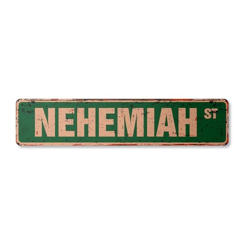 Nehemiah Vintage Plastic Street Sign Childrens Name Room Sign | Indoor/Outdoor | 18" Wide