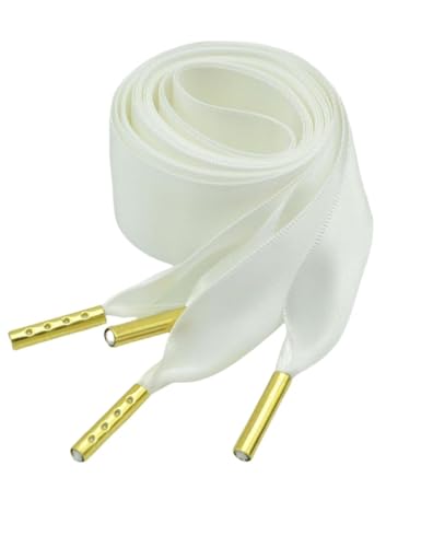 bepisof 1pair White Satin Shoelaces, Fashion Shoe Laces Silk Shoestring, Wide Shoe Ties for Sneakers/Boots