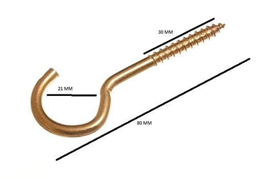 ONESTOPDIY.COM Lot de 100 crochets à visser n°12 – 6 mm x 80 mm – Laiton galvanisé (EB) acier